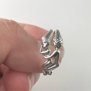 Couple Lover Sterling Silver Ring, Spooning Ring, Partners Ring Set, Couple Ring